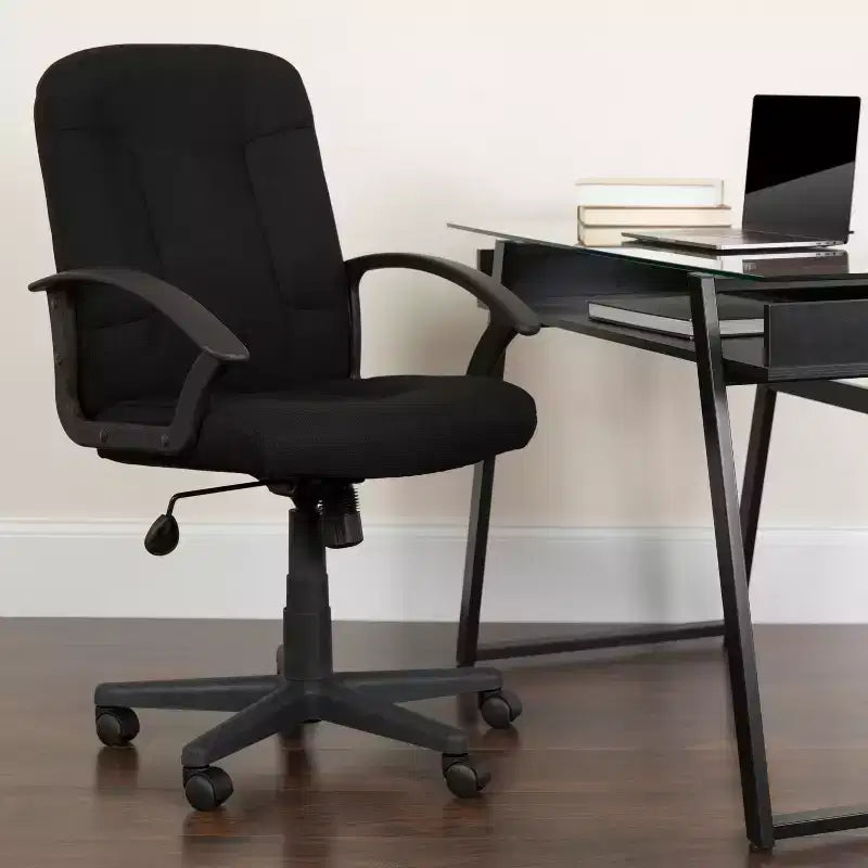 Bürostuhl mit mittlerer Rückenlehne, Stoffbezug, Nylonarmlehnen, drehbar