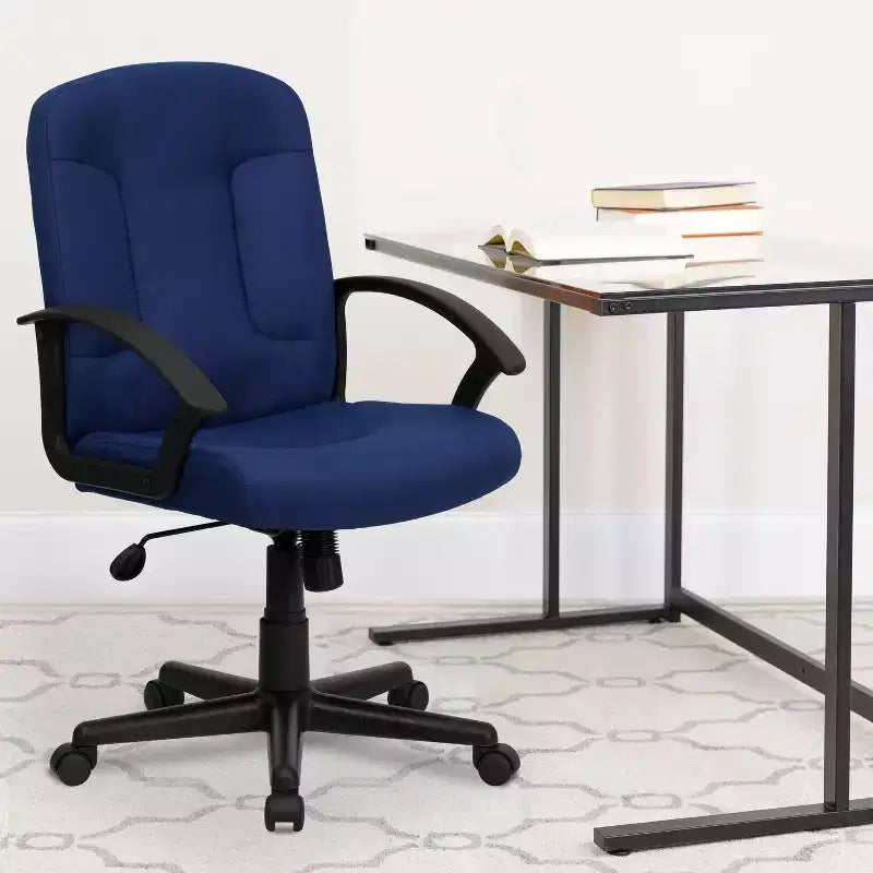 Bürostuhl mit mittlerer Rückenlehne, Stoffbezug, Nylonarmlehnen, drehbar
