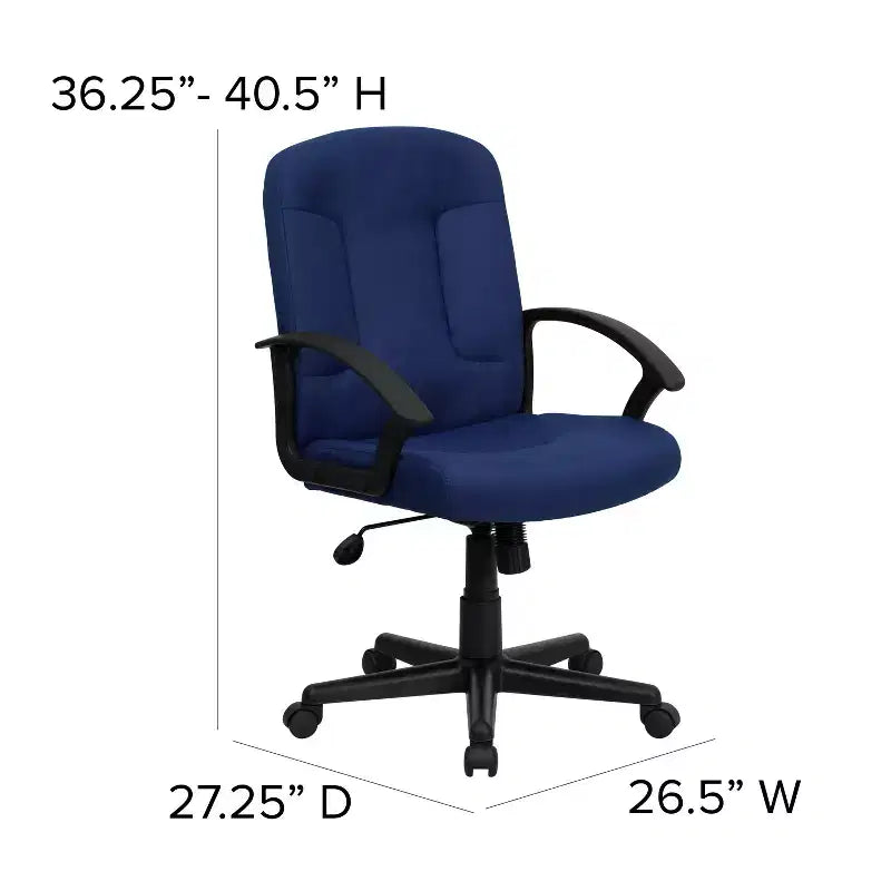 Bürostuhl mit mittlerer Rückenlehne, Stoffbezug, Nylonarmlehnen, drehbar