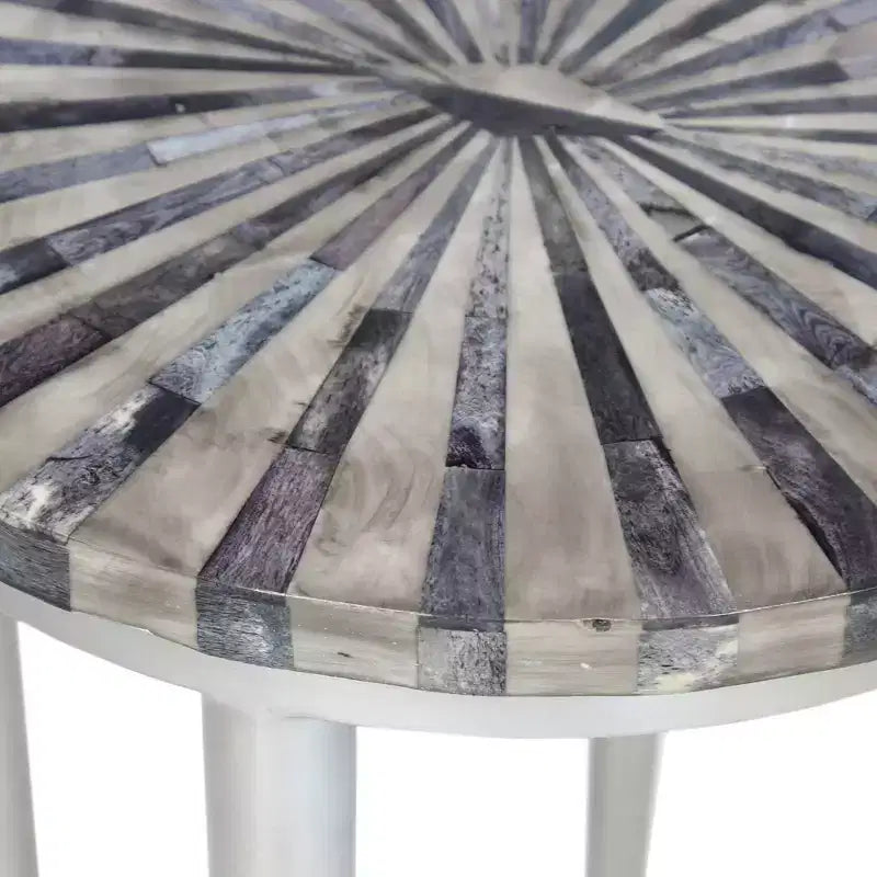Modern Iron Round Accent Table 14", Silver Gray Pinwheel Tabletop