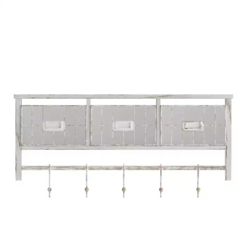 Estante de almacenamiento de madera de pino macizo de 24 pulgadas para montaje en pared con estante superior, 5 ganchos y cestas de alambre