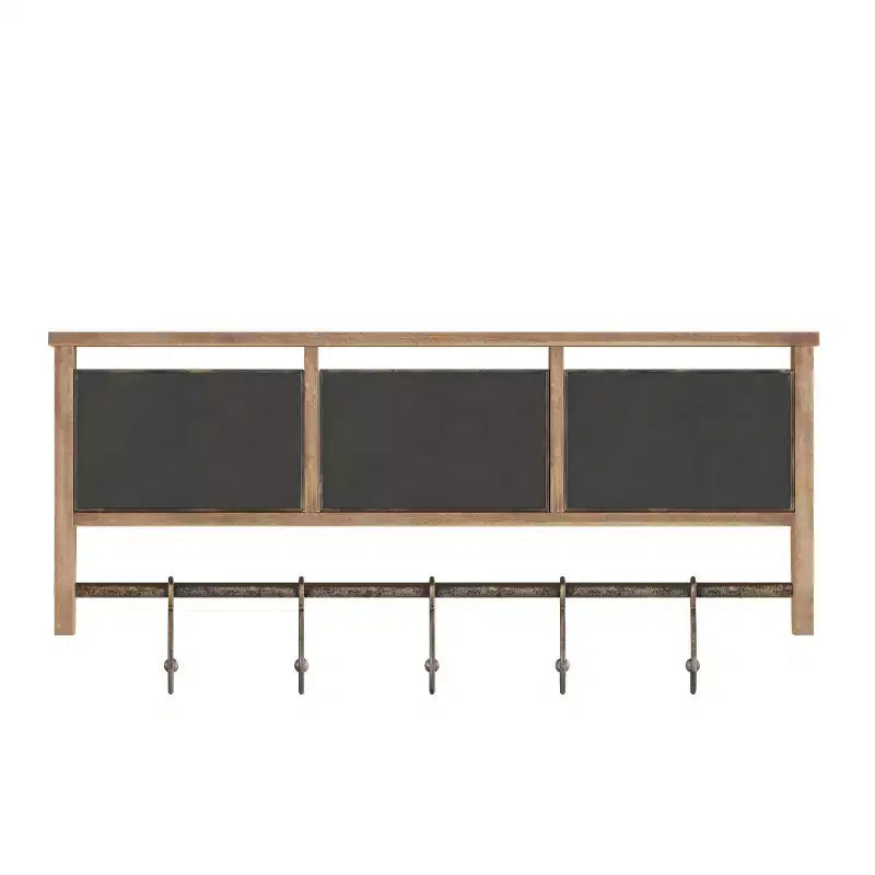 Wandmontage 24 inch massief dennenhouten opbergrek met bovenplank, 5 haken en draadmanden