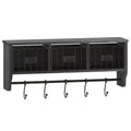 Estante de almacenamiento de madera de pino macizo de 24 pulgadas para montaje en pared con estante superior, 5 ganchos y cestas de alambre