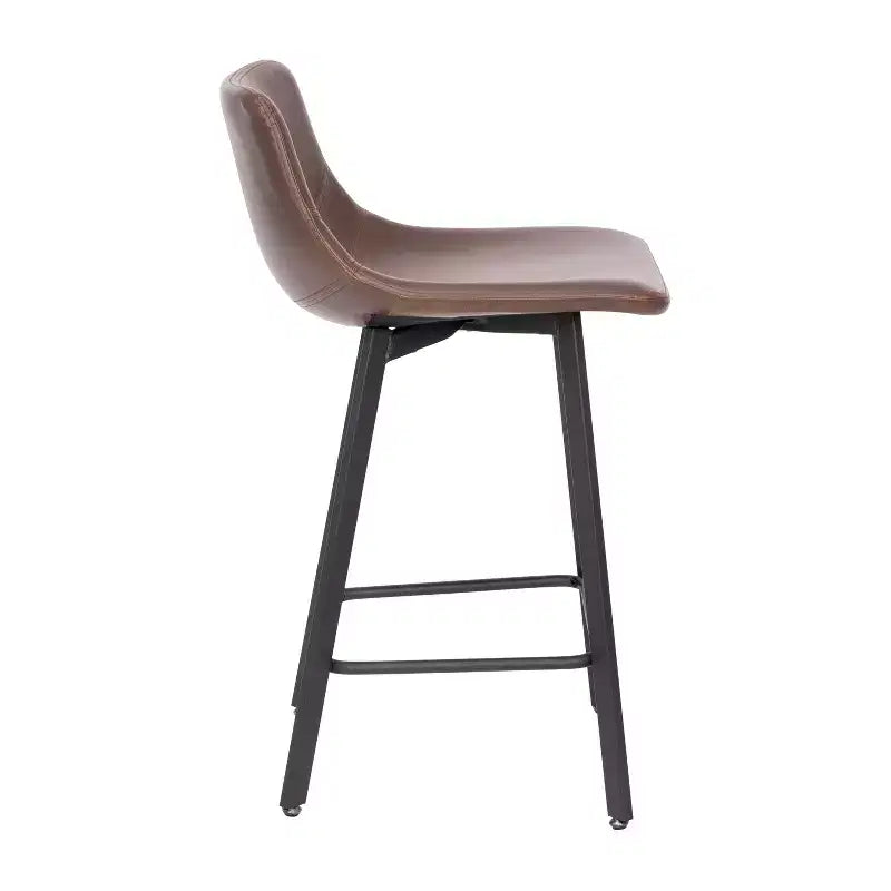Ensemble de deux tabourets de bar modernes rembourrés 24", cadres en métal mat et patins en plastique