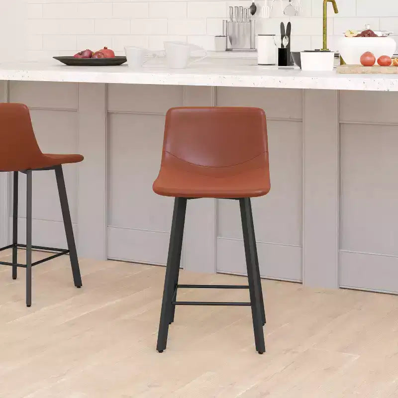 Ensemble de deux tabourets de bar modernes rembourrés 24", cadres en métal mat et patins en plastique