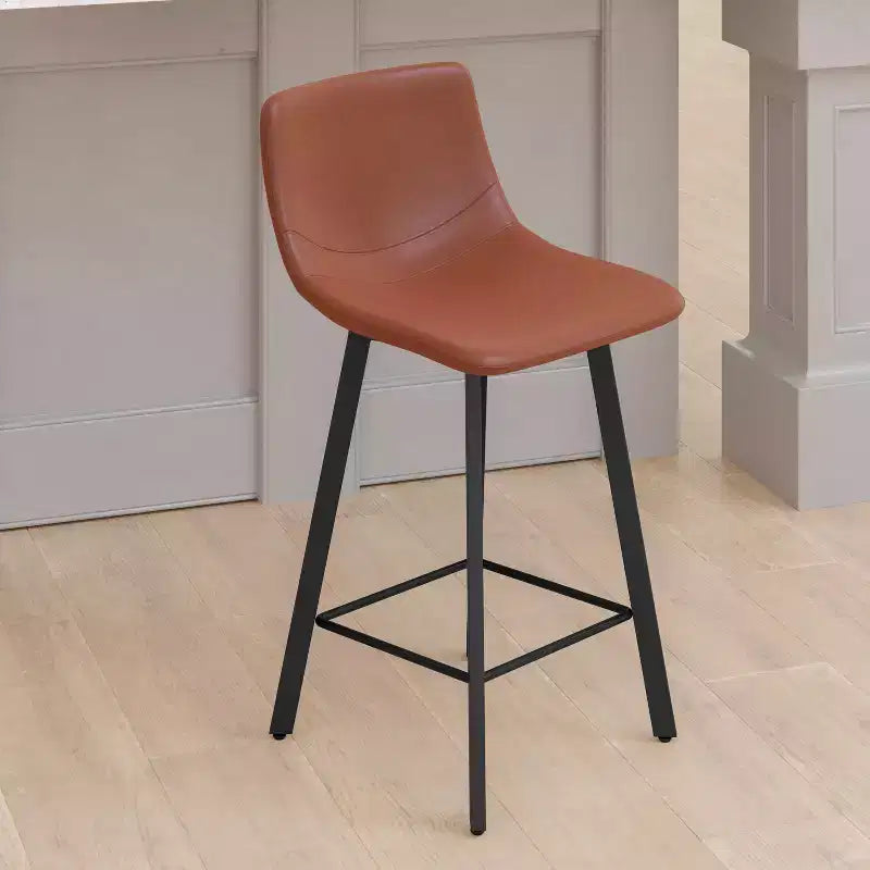Ensemble de deux tabourets de bar modernes rembourrés 24", cadres en métal mat et patins en plastique