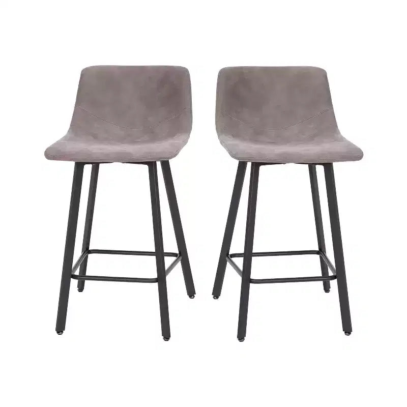 Ensemble de deux tabourets de bar modernes rembourrés 24", cadres en métal mat et patins en plastique