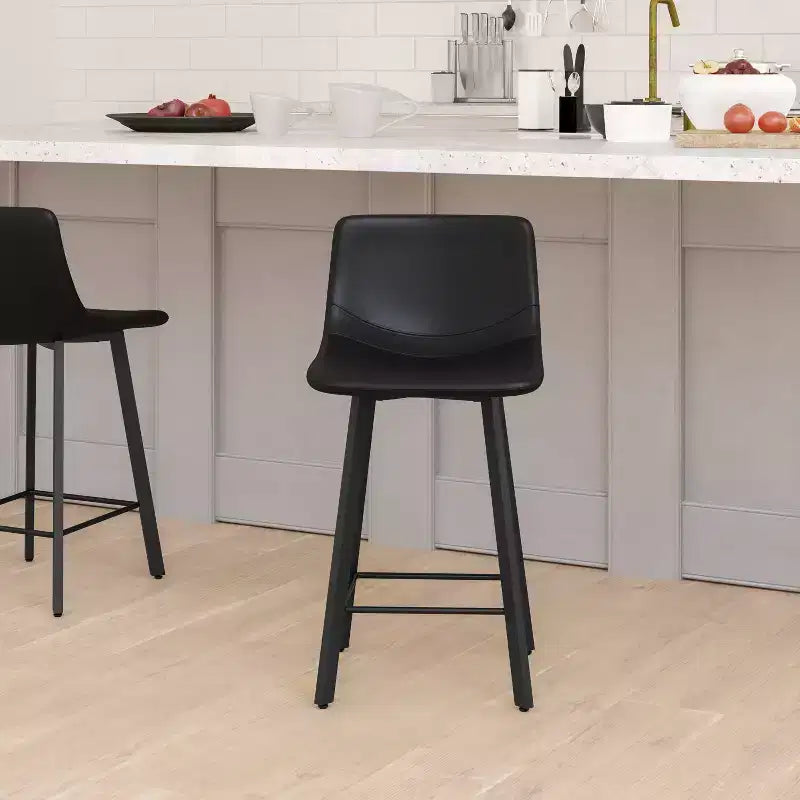 Set di 2 sgabelli da bar imbottiti moderni da 24", struttura in metallo opaco e scivoli in plastica per pavimento