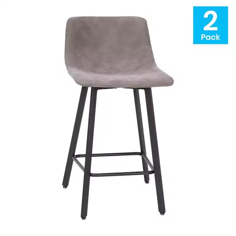 Ensemble de deux tabourets de bar modernes rembourrés 24", cadres en métal mat et patins en plastique
