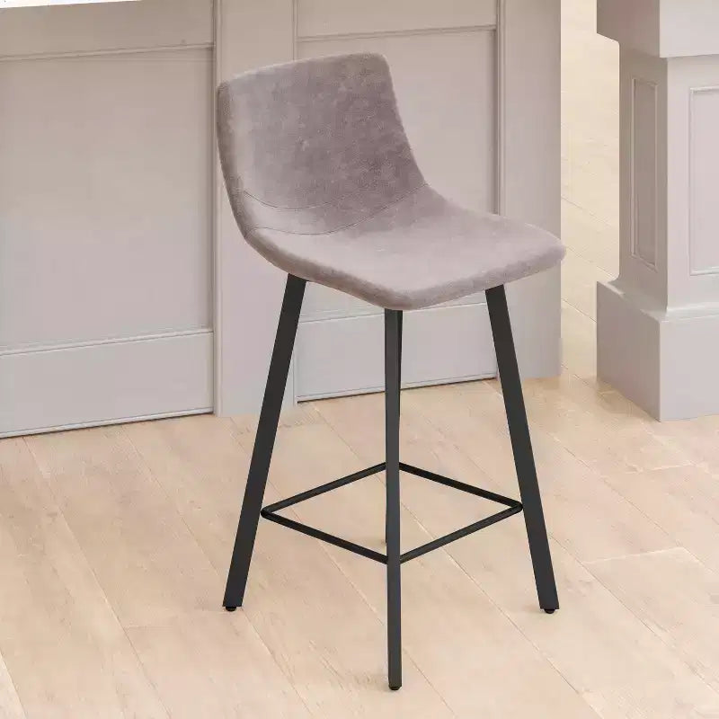 Ensemble de deux tabourets de bar modernes rembourrés 24", cadres en métal mat et patins en plastique