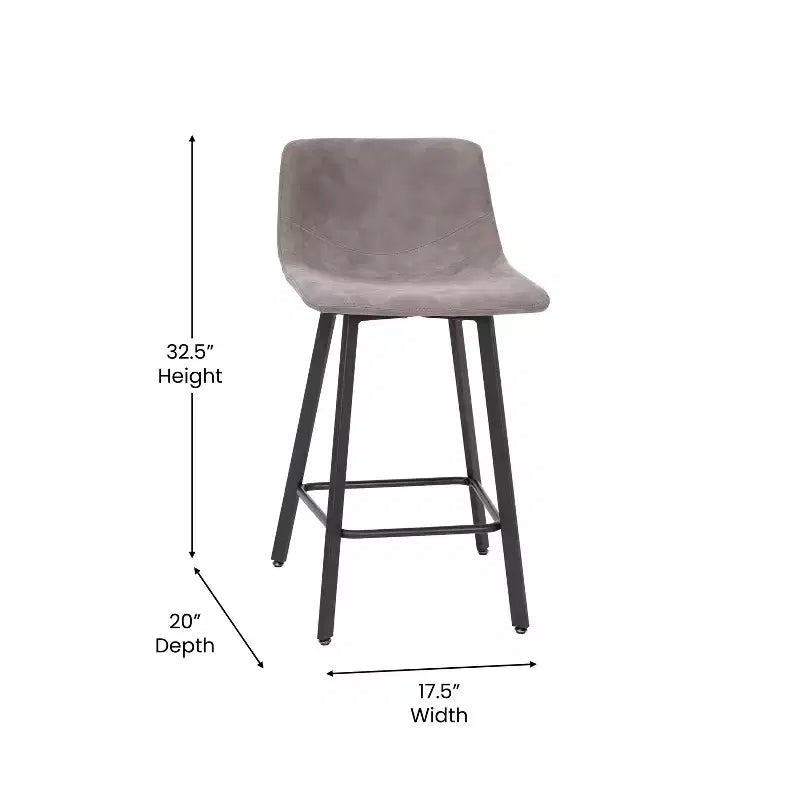Ensemble de deux tabourets de bar modernes rembourrés 24", cadres en métal mat et patins en plastique