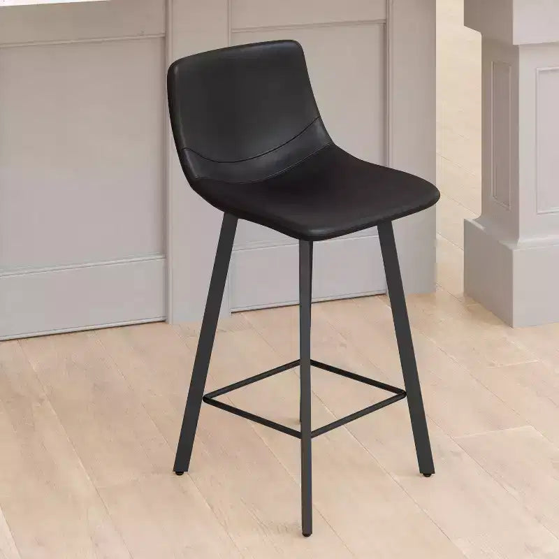 Set di 2 sgabelli da bar imbottiti moderni da 24", struttura in metallo opaco e scivoli in plastica per pavimento
