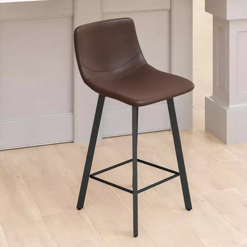 Set di 2 sgabelli da bar imbottiti moderni da 24", struttura in metallo opaco e scivoli in plastica per pavimento