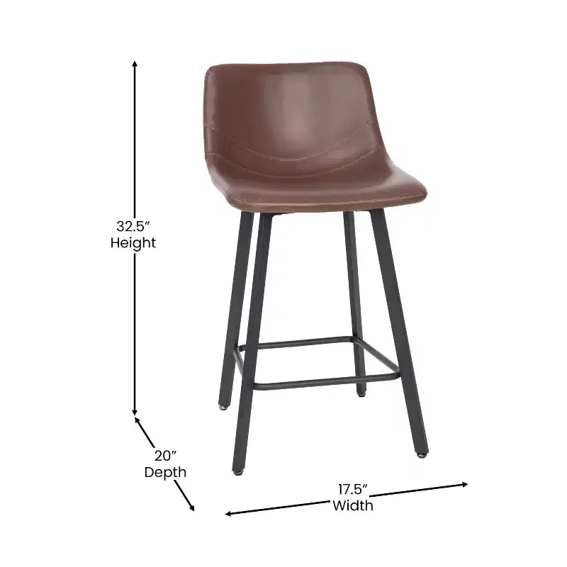 Ensemble de deux tabourets de bar modernes rembourrés 24", cadres en métal mat et patins en plastique