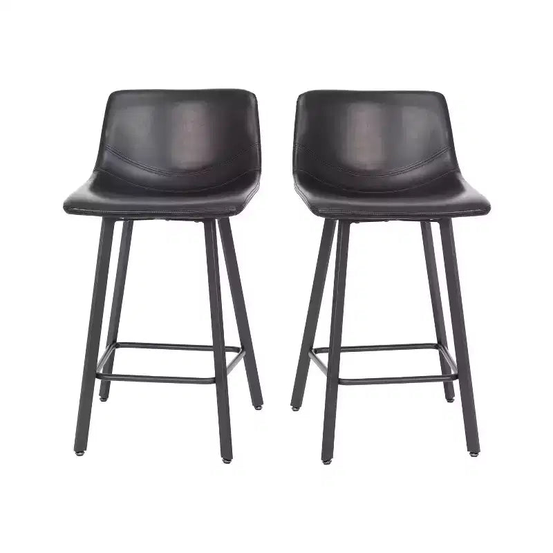 Ensemble de deux tabourets de bar modernes rembourrés 24", cadres en métal mat et patins en plastique