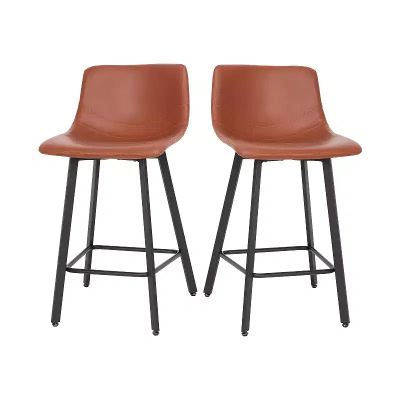 Emma and Oliver Set of Two 24 Modern Upholstered Barstools, Matte Metal Frames and Plastic Floor Glides