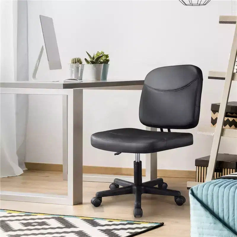 Armless Office Chair Mid-Back Task Chair, Adjustable Desk Chair, Black