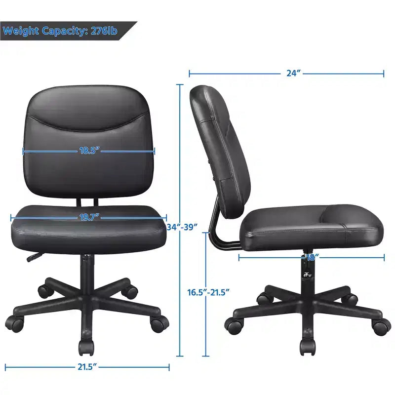 Armless Office Chair Mid-Back Task Chair, Adjustable Desk Chair, Black