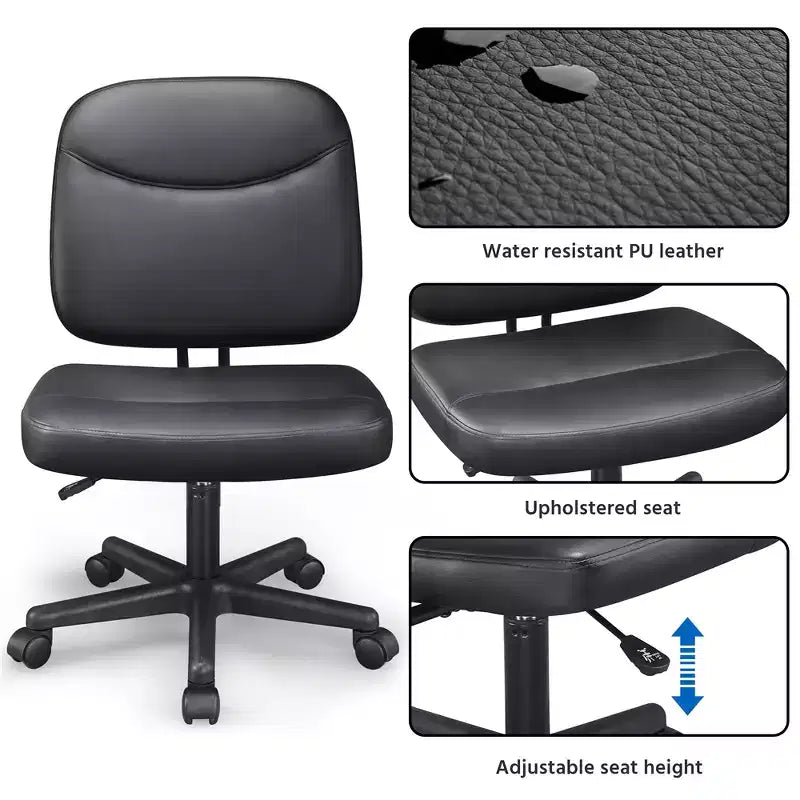 Armless Office Chair Mid-Back Task Chair, Adjustable Desk Chair, Black