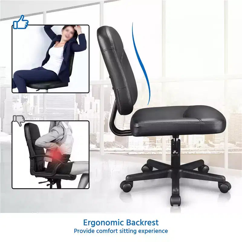 Armless Office Chair Mid-Back Task Chair, Adjustable Desk Chair, Black