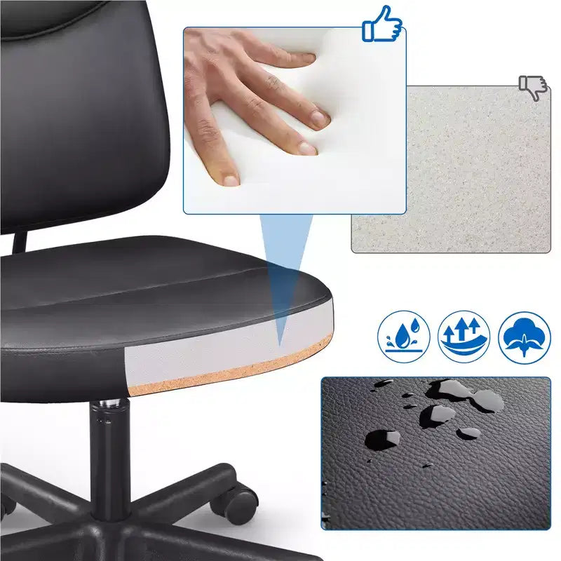 Armless Office Chair Mid-Back Task Chair, Adjustable Desk Chair, Black