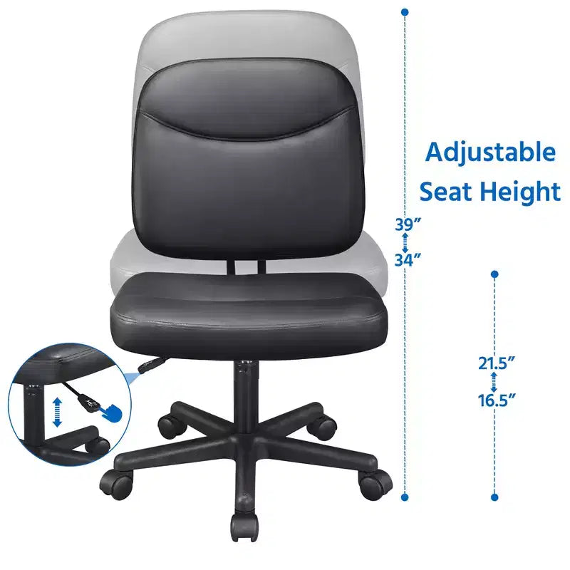 Armless Office Chair Mid-Back Task Chair, Adjustable Desk Chair, Black